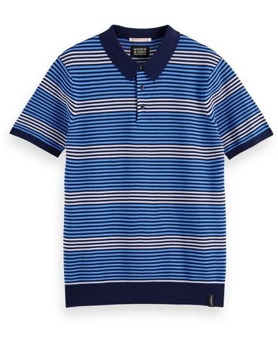 Scotch & Soda 'Striped Knit Polo Shirt - Blue