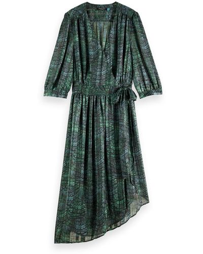 Scotch & Soda Printed Asymmetric Wrap Dress - Green