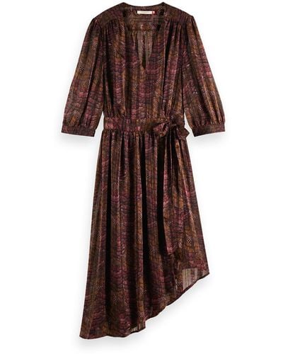 Scotch & Soda Printed Asymmetric Wrap Dress - Brown