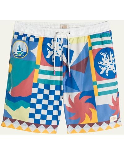 Scotch & Soda 'Collage Printed Swim Shorts - Blue