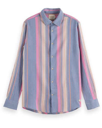 Scotch & Soda Regular Fit Striped Organic Cotton Shirt - Purple