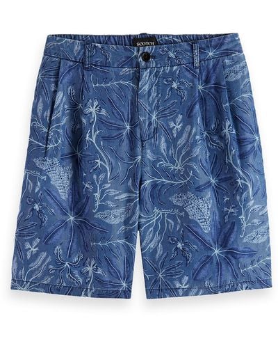 Scotch & Soda Twilt Floral Printed Pleated Chino Shorts - Blue