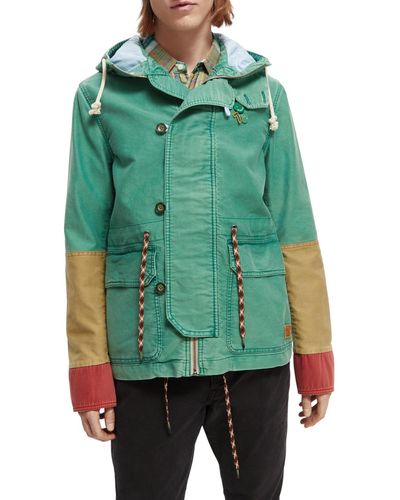Scotch & Soda Organic Washed Color Block Hooded Jacket - Green
