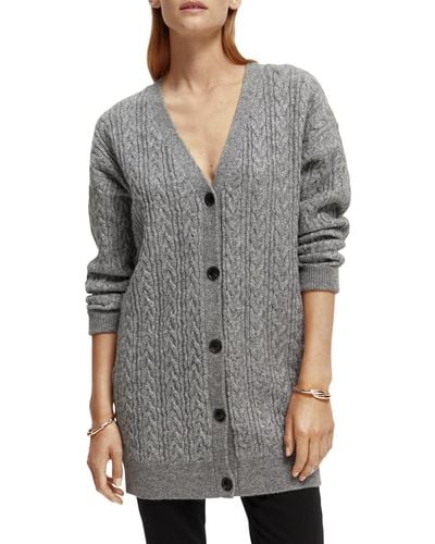 Scotch & Soda Wool-Blended Cable Knit Cardigan - Gray