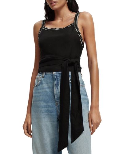 Scotch & Soda Cropped Layering Top With Embroidery Details - Black