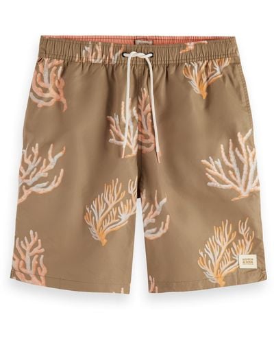 Scotch & Soda 'Long Length Swim Short With All Over Print - Natural