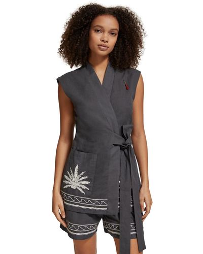 Scotch & Soda Belted Gilet With Palm Embroidery - Black