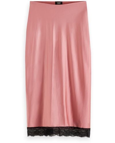 Scotch & Soda High-Rise Lace Detail Satin Slip Skirt - Pink