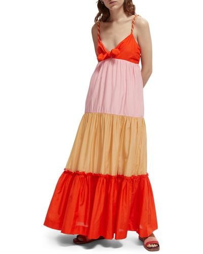 Scotch & Soda Colourblock Silk-Blend Maxi Dress - Red