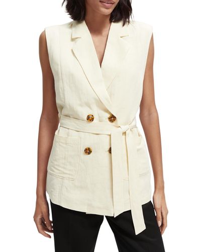 Scotch & Soda Belted Double-Breasted Gilet - White