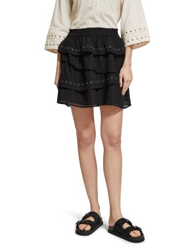 Scotch & Soda Layered High-Rise Mini Skirt With Eyelet Detail - Black