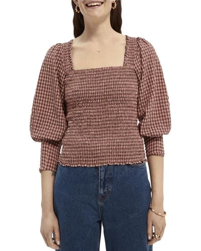 Scotch & Soda Seersucker Top With Smock Details And Square Neck - Red