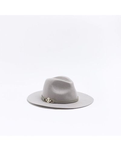 River Island Fedora Hat Grey Wool Blend - White