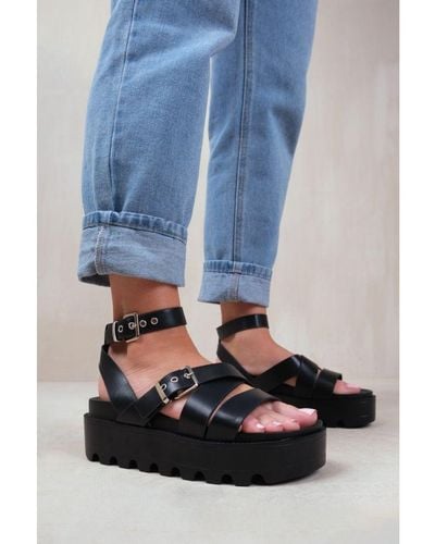 Where's That From Wheres 'Layla' Wide Fit Buckle Strap Platform Sandals - Blue