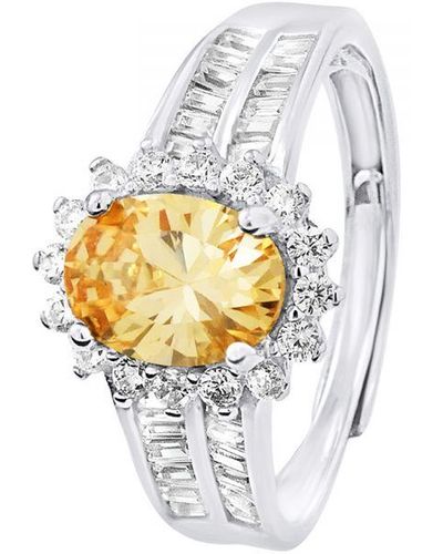 Lova - Lola Van Der Keen Sapphire Orange Ring Crystal En Zirkoniumoxides Zilver 925 Verstelbaar - Wit