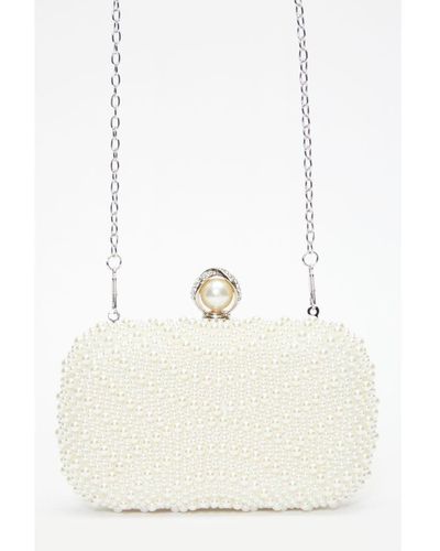 Quiz Bridal Cream Pearl Box Bag - White