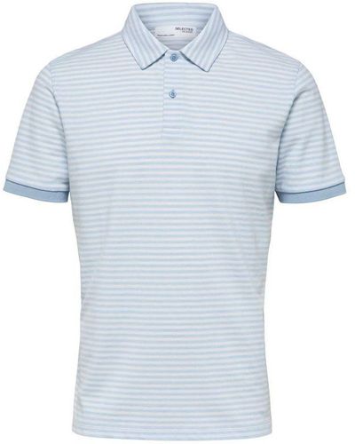 SELECTED Gestreepte Regular Fit Polo Slhjames White/cashmere - Blauw
