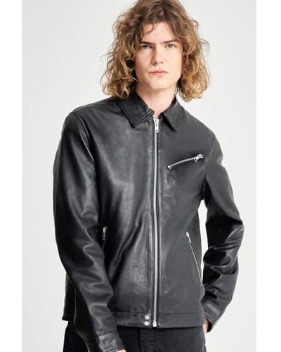 Barneys Originals Real Leather Harrington - Grey