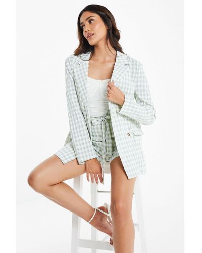 Quiz Sage Gingham Oversized Blazer - White