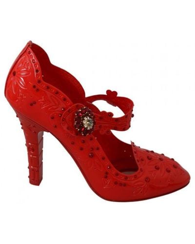 Dolce & Gabbana Floral Crystal Cinderella Heels Shoes - Red