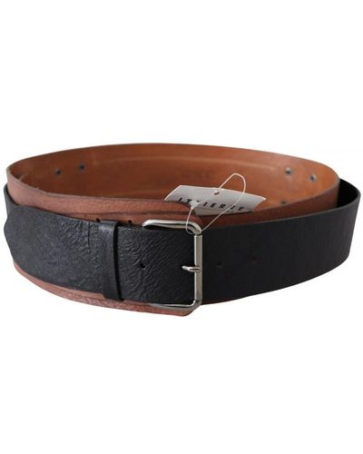 CoSTUME NATIONAL Black Brown Leather Wide Silver Buckle Belt
