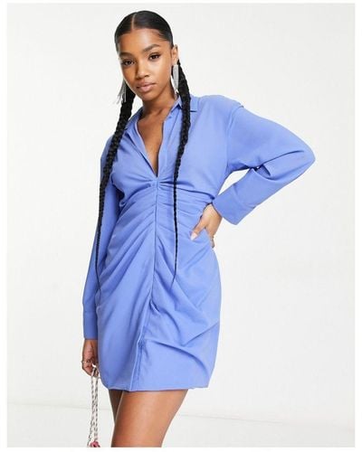 Urban Revivo Long Sleeve Mini Drape Dress - Blue