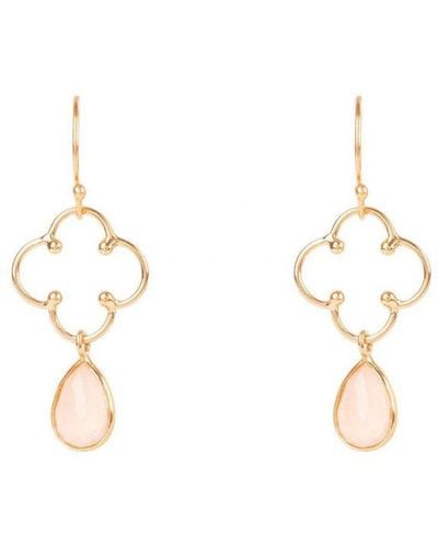 LÁTELITA London Open Clover Gemstone Drop Earrings Rosegold Rose Quartz Sterling Silver - White