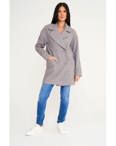 Elle 's Wool Reefer Jacket In Grey - Blauw