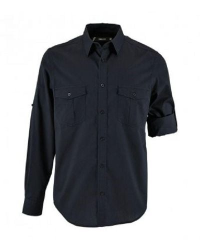 Sol's Burma Roll Sleeve Poplin Shirt (Dark) Cotton - Blue