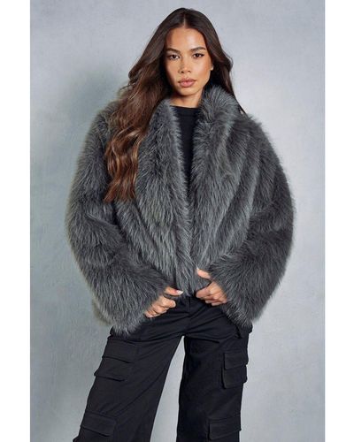 MissPap Premium Oversized Hooded Faux Fur Coat - Grey