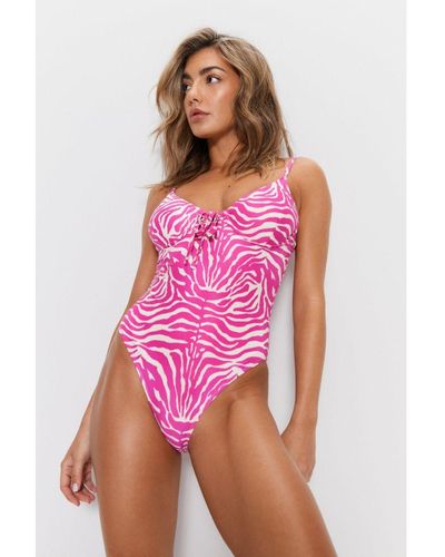 Warehouse Zebra Underwire Tie Front Swimsuit - Pink