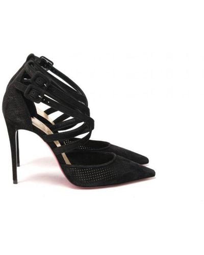Christian Louboutin Velour Perforated Strappy High Heel Sandal Velvet - Black