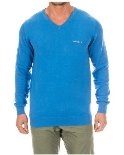 Hackett Hmx5000f Long-sleeved V-neck Jumper Cotton - Blue