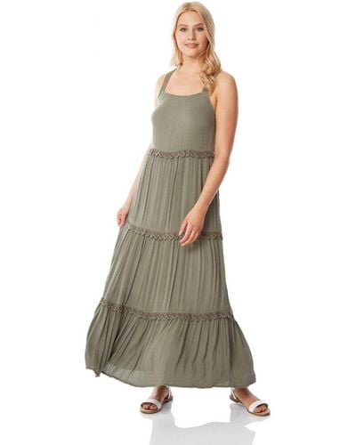Roman Tiered Lace Trim Maxi Dress - Green