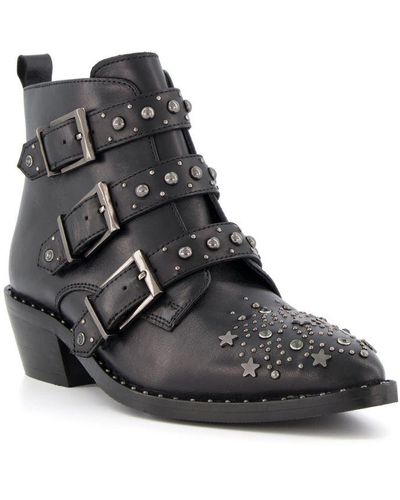 Dune Raffi Studded Buckle Biker Boots in Black Lyst UK