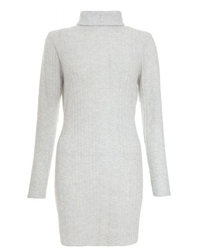 Quiz Marl Knitted High Neck Mini Dress - White