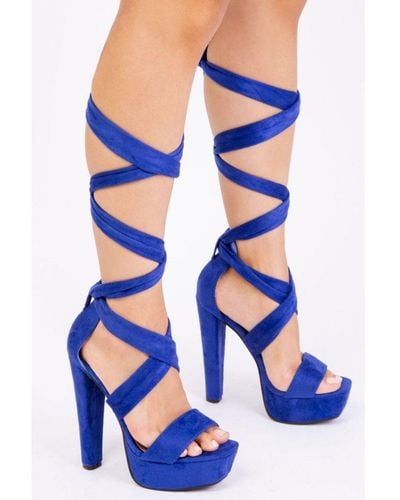 Where's That From Qistina High Heel Platform With Lace-Up Straps - Blue
