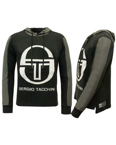 Sergio Tacchini Graphic Logo Long Sleeve Pullover Hoodie 37665 177 - Black