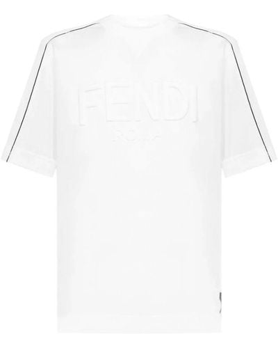 Fendi Logo Embossed Crewneck T-Shirt - White