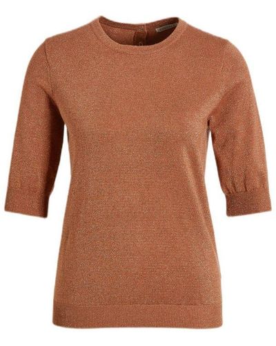 EsQualo Top Sweater Lurex S/lsve Button Met Glitters Koper - Bruin