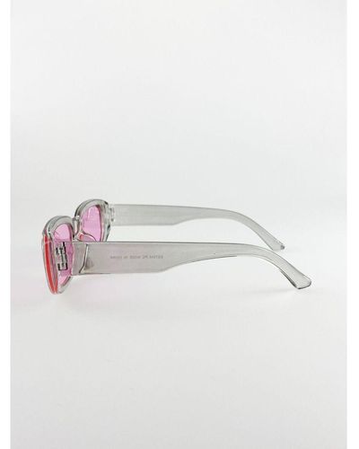 SVNX Retro Rectangle Sunglasses With Lenses And Light Frame - White