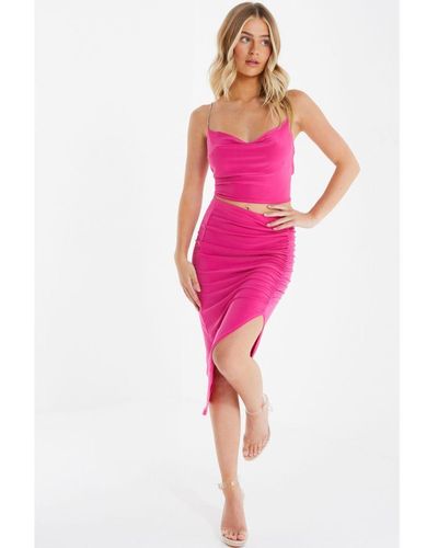 Quiz Petite Ruched Midi Skirt - Pink
