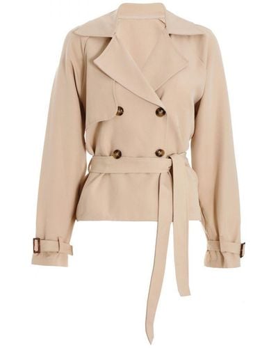 Quiz Stone Cropped Trench Coat - Natural