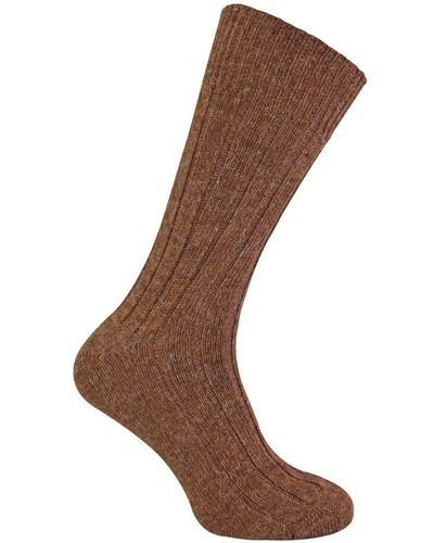 The Highland Sock Co Luxe Geribde Bedsokken Van 90% Alpacawol | Uniseks - Bruin