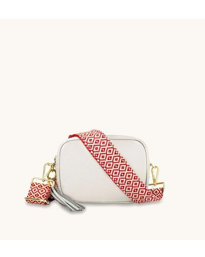 Apatchy London Light Leather Crossbody Bag With Cross-Stitch Strap - Pink