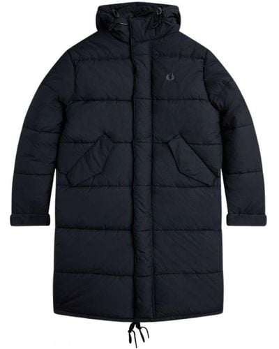 Fred Perry Hooded Quilted Parka Black Jacket - Blue