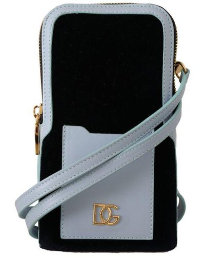 Dolce & Gabbana Blue Velvet Leather Cross Body Card Slot Pocket Hen's Wallet - Zwart