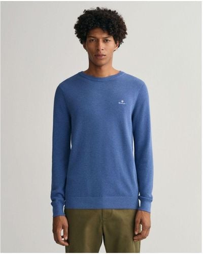 GANT Cotton Pique Crewneck Sweatshirt - Blue