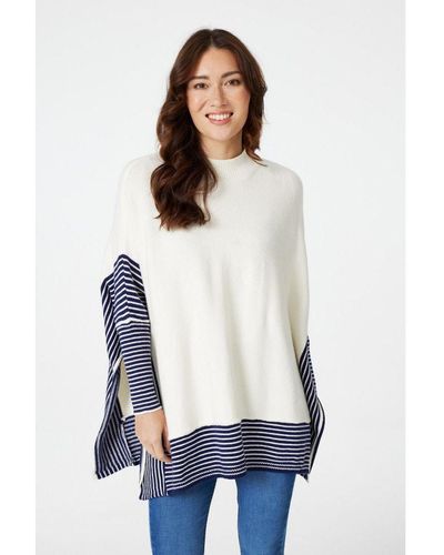 Izabel London Cream Striped Oversized Knitted Jumper - White