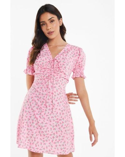 Quiz Floral Mini Dress - Pink